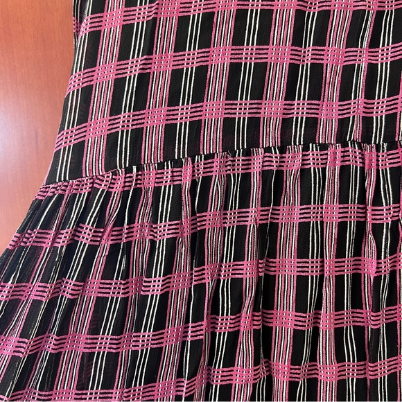 GANNI Mock Neck Dress Size 40 Long Sleeves Pleated Midi Plaid Size 10 Pink AA - Picture 4 of 13